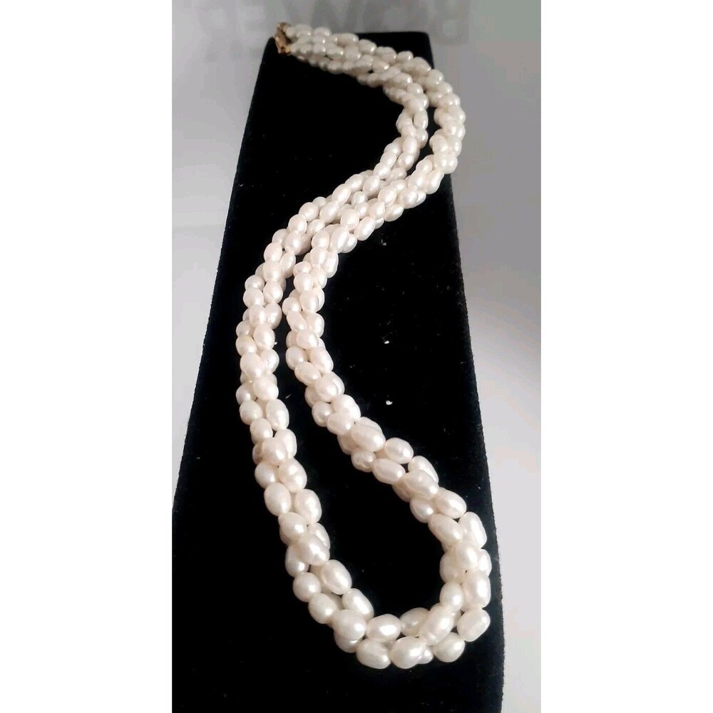 White Rice Pearl Braided Endless chain Necklace 18"